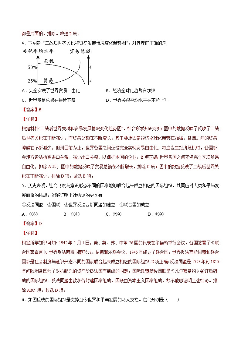 第20课 联合国与世界贸易组织-九年级历史下册课后培优练（部编版）02