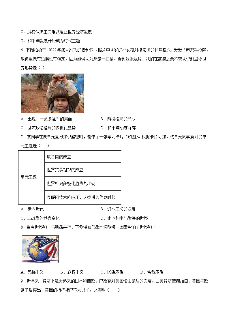 第21课 冷战后的世界格局-九年级历史下册课后培优练（部编版）02