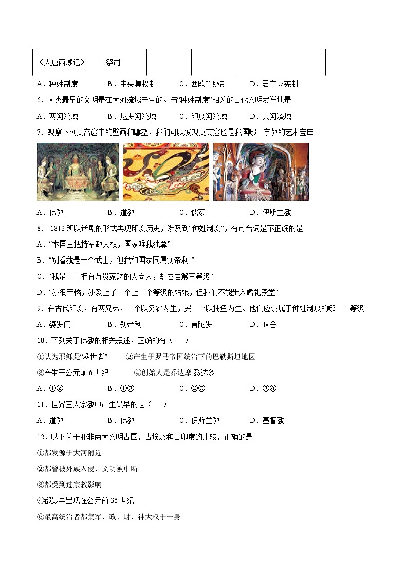 第3课 古代印度（含答案解析）-【必刷题】2021-2022学年九年级历史上册同步练习（部编版）第2页