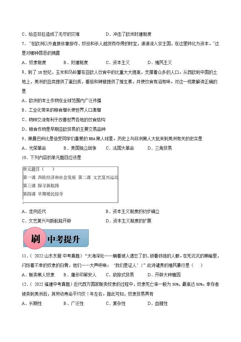 第16课 早期殖民掠夺-【必刷题】2021-2022学年九年级历史上册同步练习（部编版）02