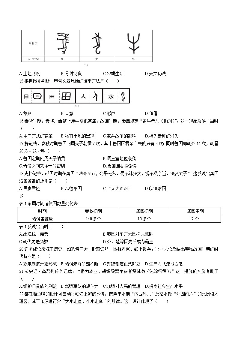 福建省泉州市德化县2023-2024学年部编版七年级历史上学期期中考试题03