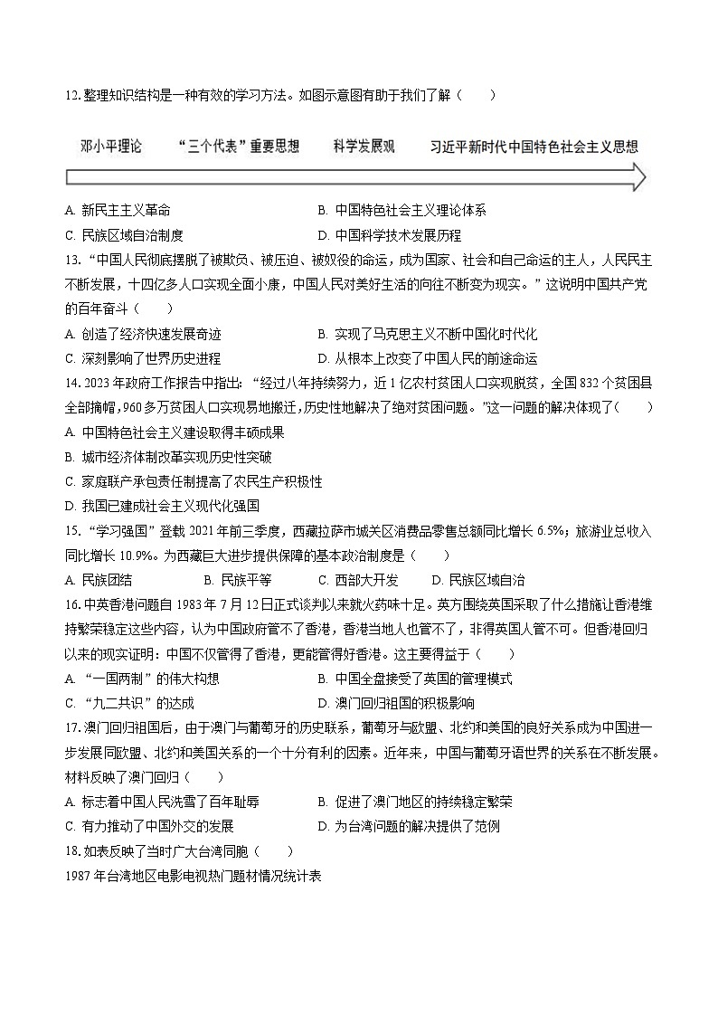 2022-2023学年河北省承德市承德县八年级（下）期末历史试卷（含答案解析）03