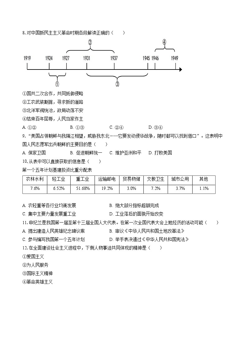 2022-2023学年浙江省金华市东阳市八年级（下）期末历史试卷(含答案解析)02