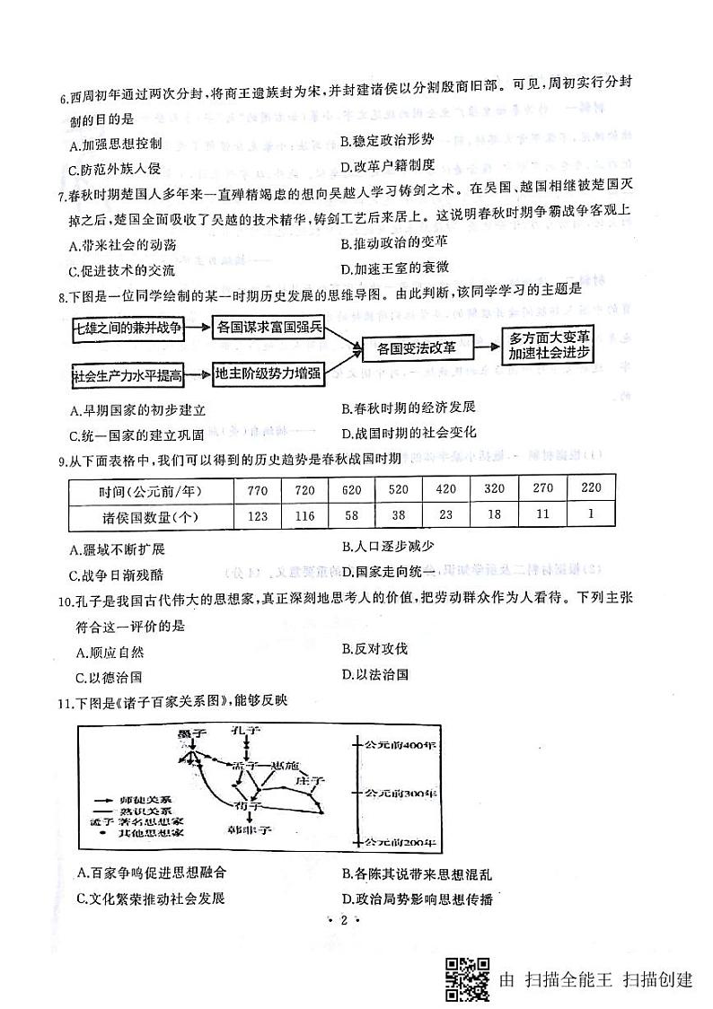 湖北省武汉市江岸区2023-2024学年七年级上学期期中考试历史试题第2页