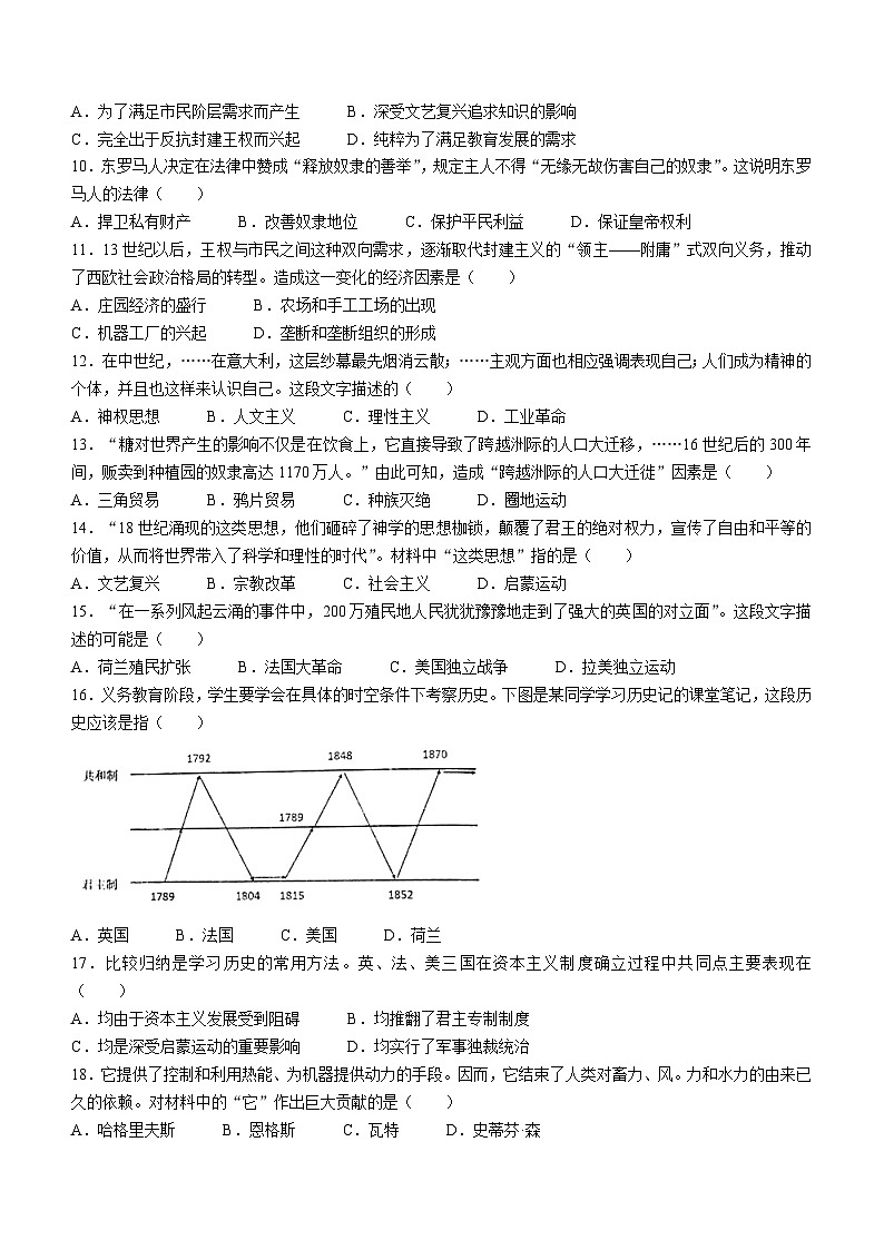 江苏省盐城市滨海县2023-2024学年九年级上学期期中历史试题02