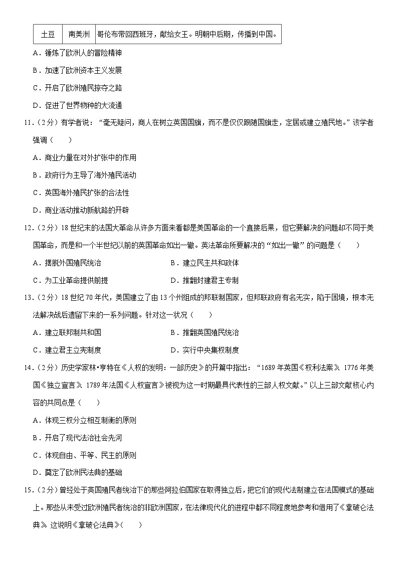 2023-2024学年山西省临汾市多校联考九年级（上）期中历史试卷（含解析）03