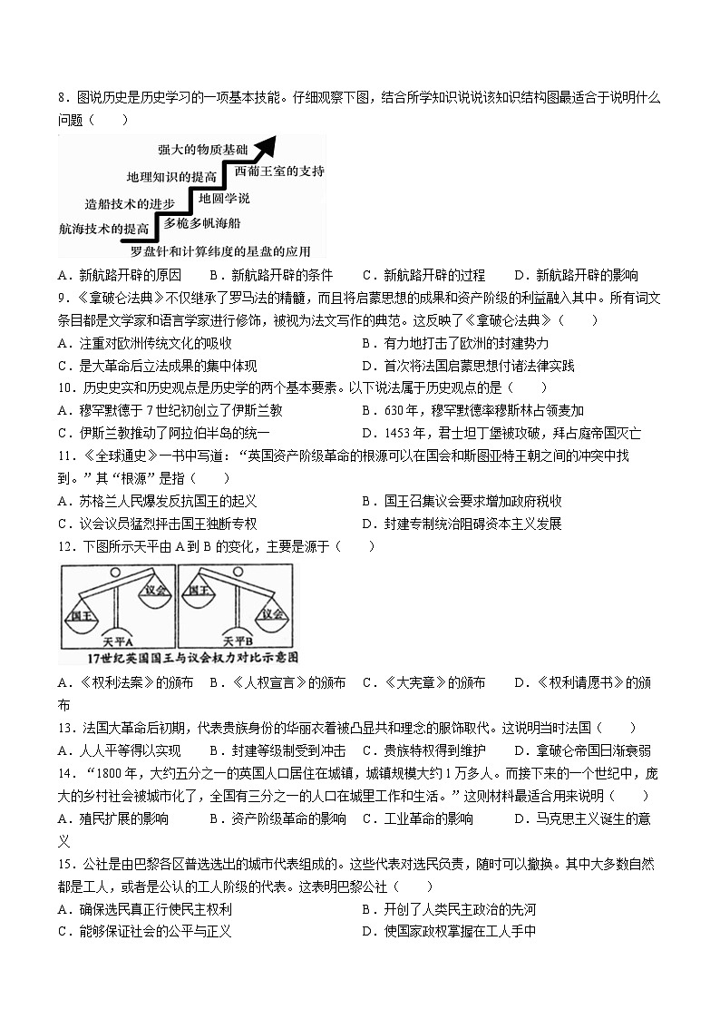 湖南省常德市安乡县2023-2024学年九年级上学期期中历史试题02