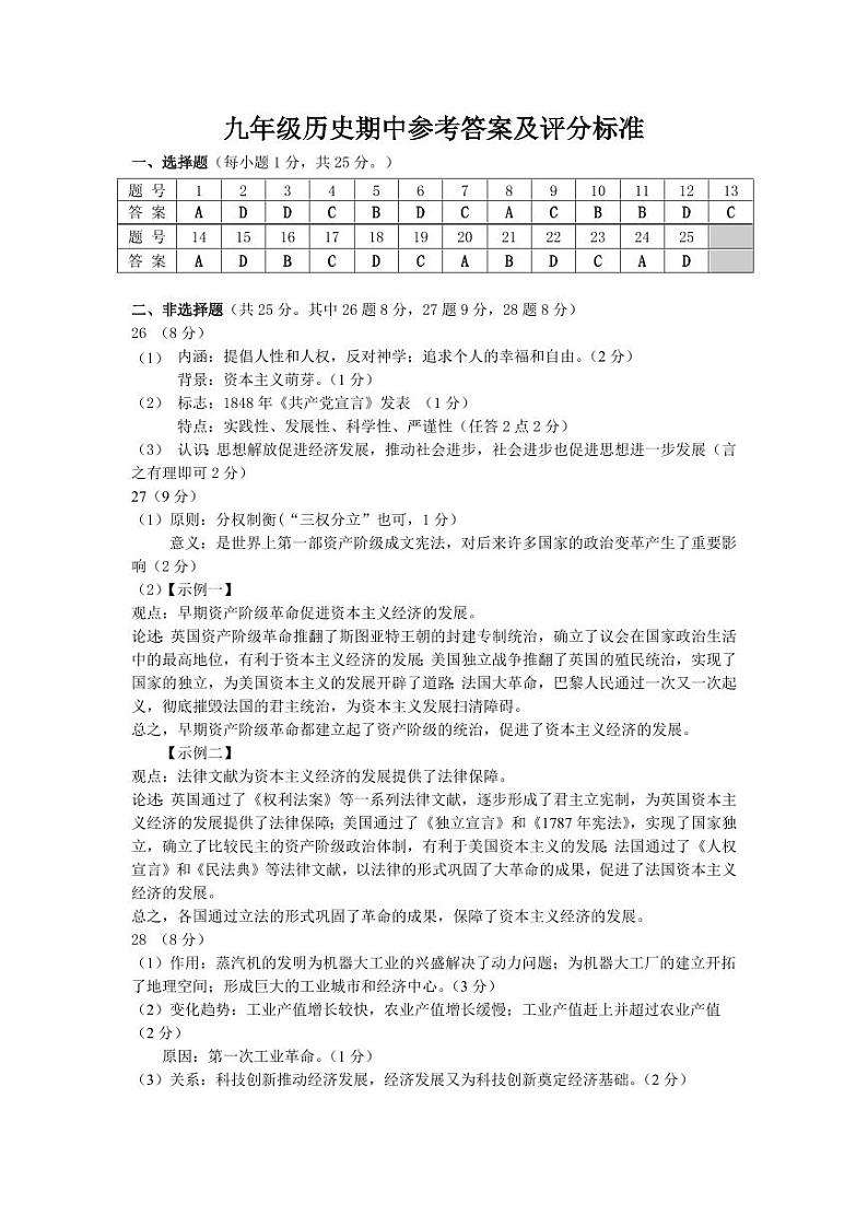 江苏省扬州市仪征市2023-2024学年九年级上学期11月期中历史试题01