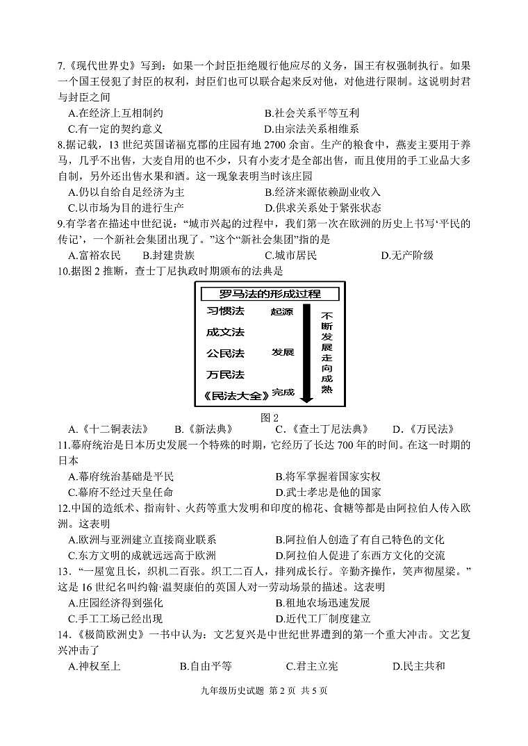 江苏省扬州市仪征市2023-2024学年九年级上学期11月期中历史试题02