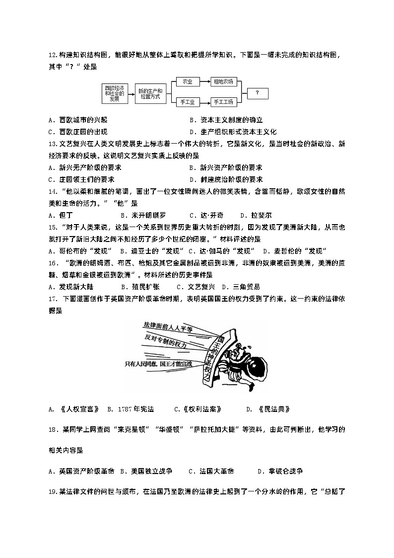 九年级期中考试历史试题 2023.11第2页