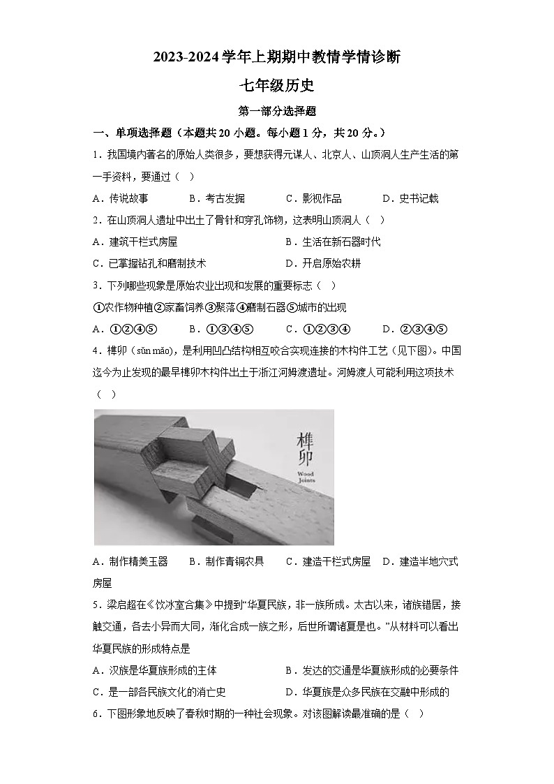 河南省三门峡市陕州区2023-2024学年七年级上学期期中考试历史试题（含解析）01