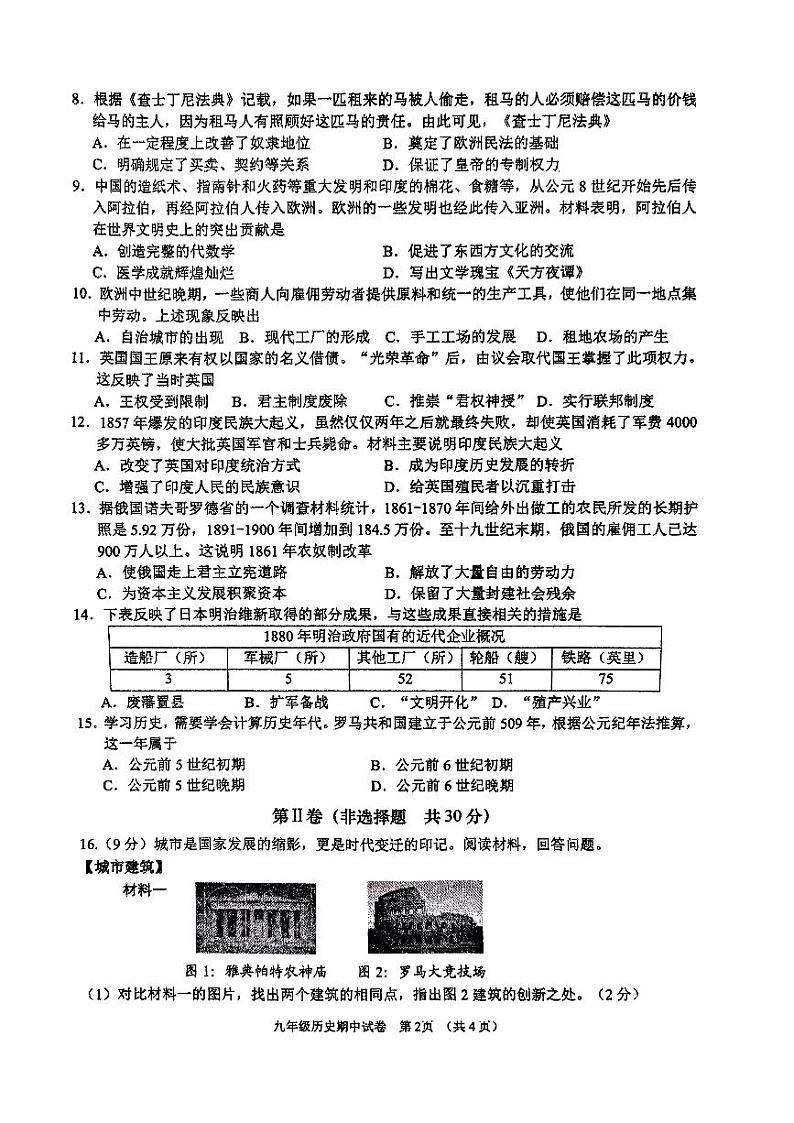 广西南宁市天桃教育集团2023~2024学年九年级上学期期中历史试题02