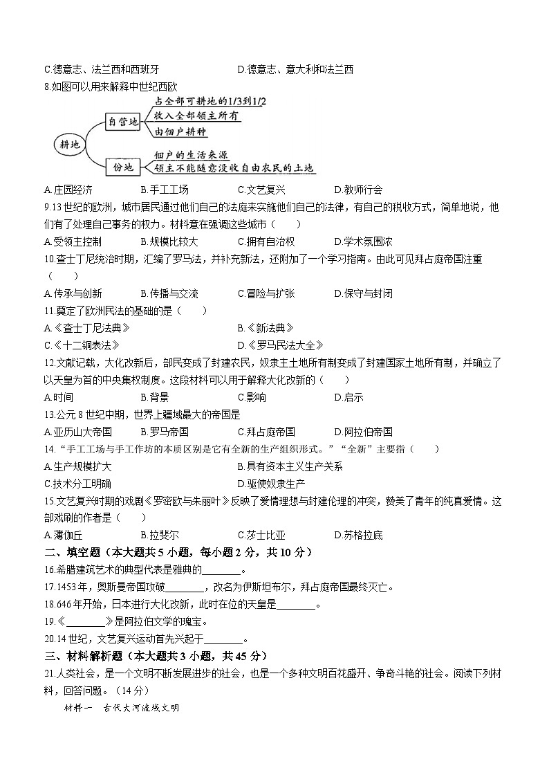 贵州省毕节市大方县黄泥塘镇中学2023-2024学年九年级上学期期中历史试题(无答案)第2页