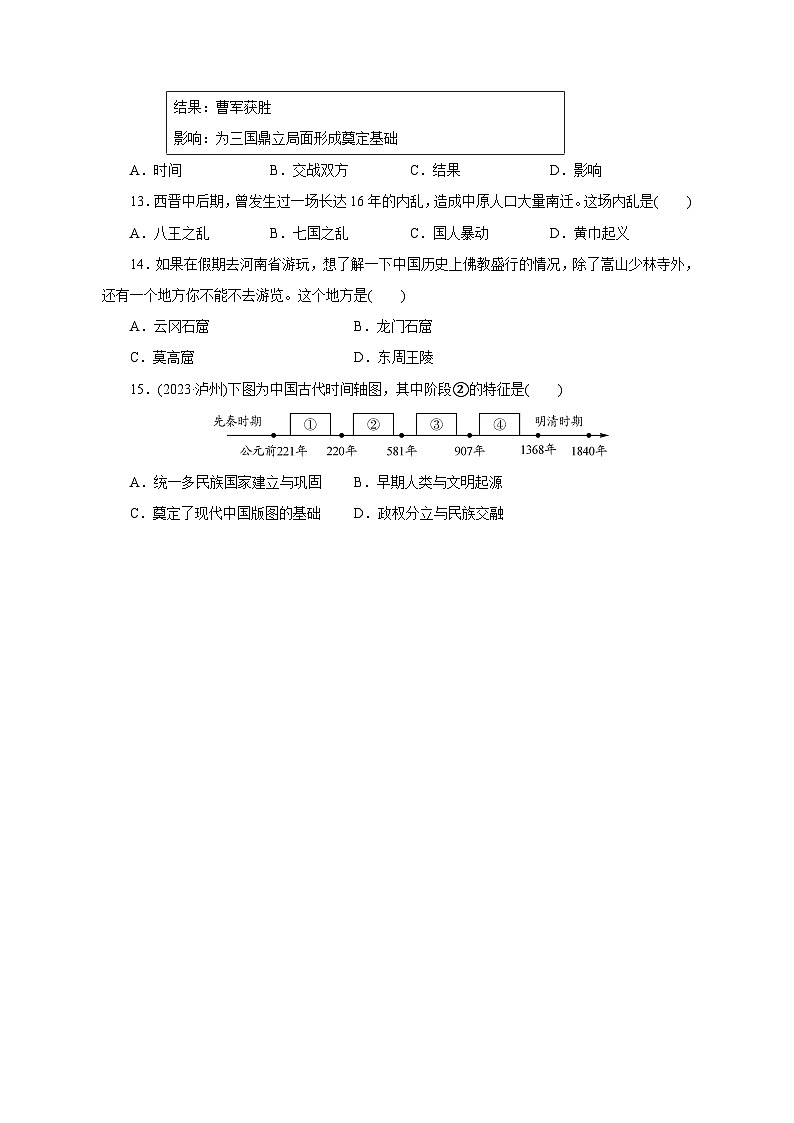 2023-2024学年部编版七年级上册期末历史检测学情检测模拟试题（含答案）03