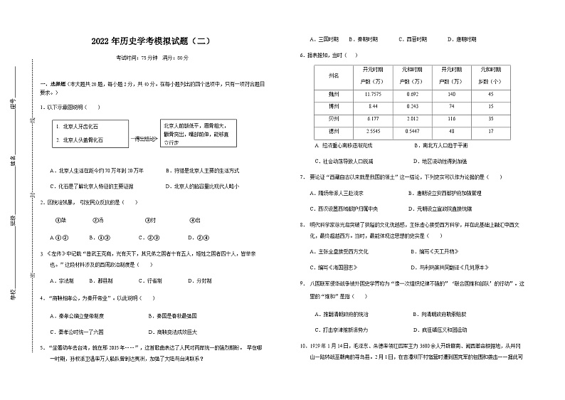 2022年江西省赣州市寻乌县九年级中考模拟样卷（二）历史试题01