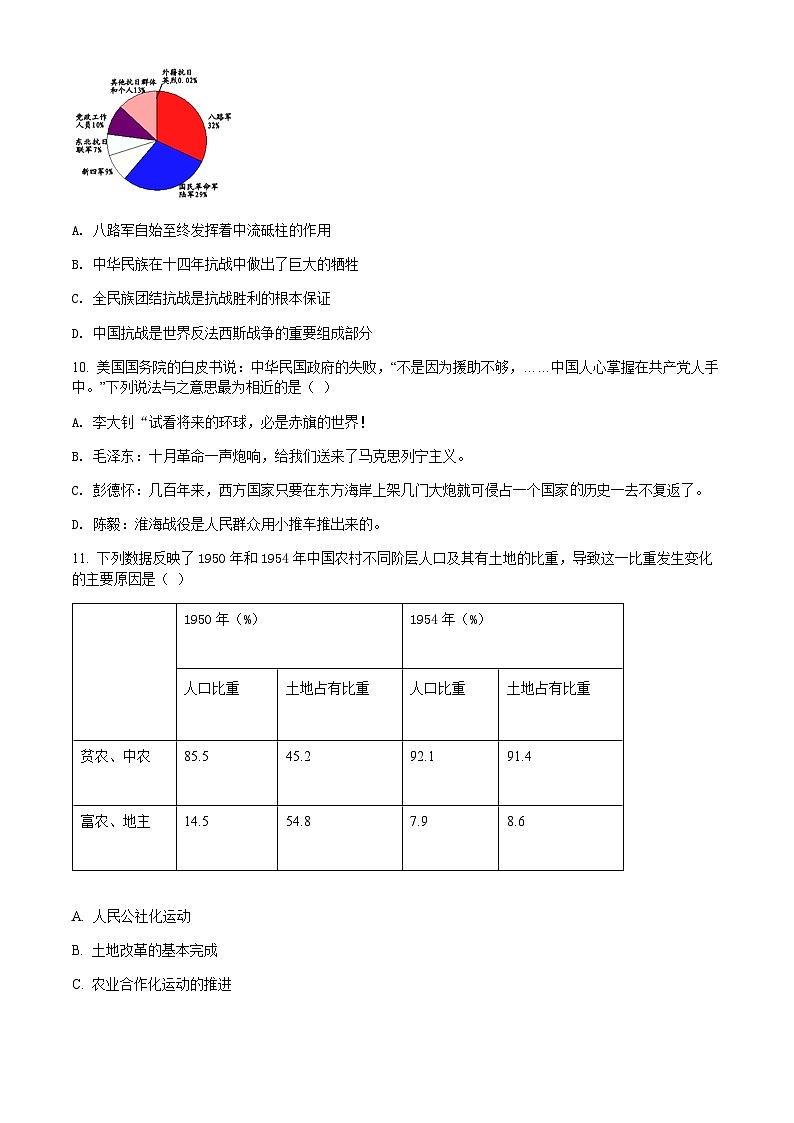 2022年湖南省湘乡市初中学业水平考试模拟历史试题03