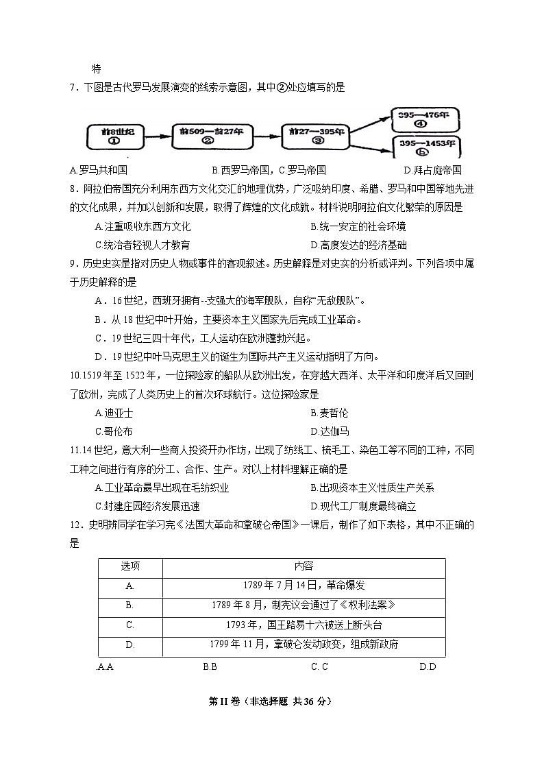 2023-2024学年贵州省贵阳市清镇市九年级上学期12月月考历史质量检测模拟试题（含答案）02