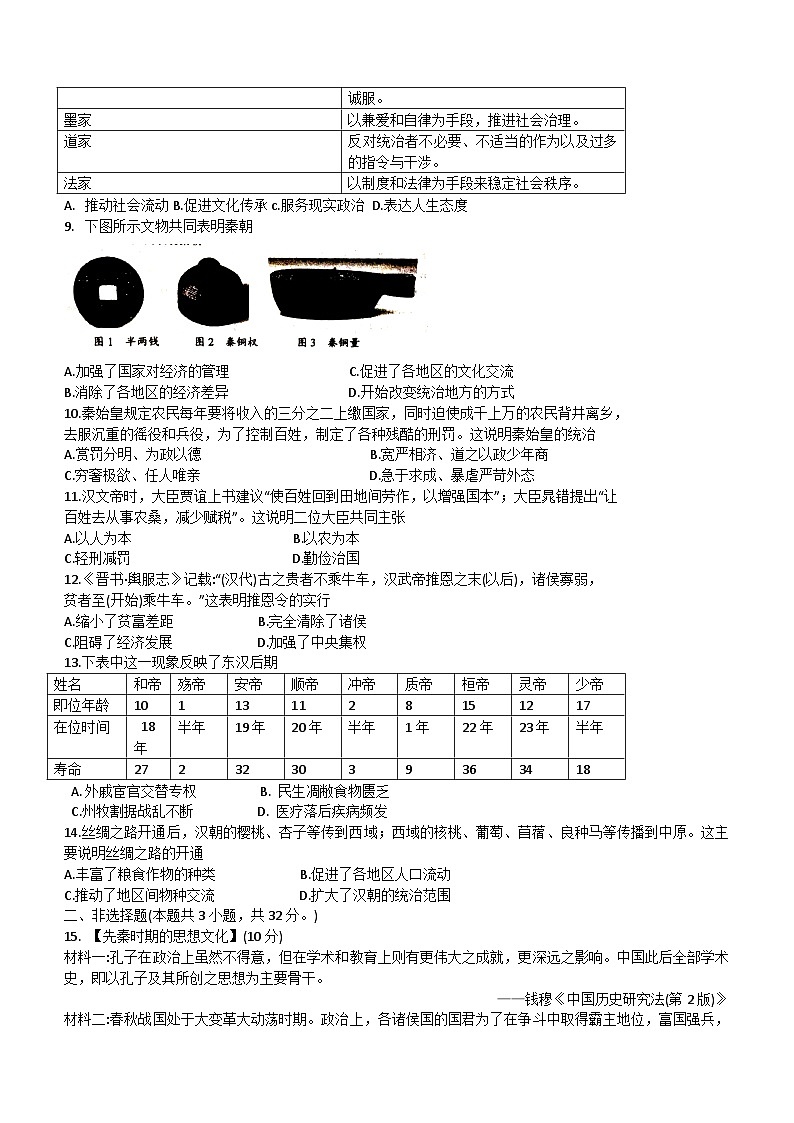 湖北省咸宁市通城县2023-2024学年七年级上学期期中历史试题（含答案）02