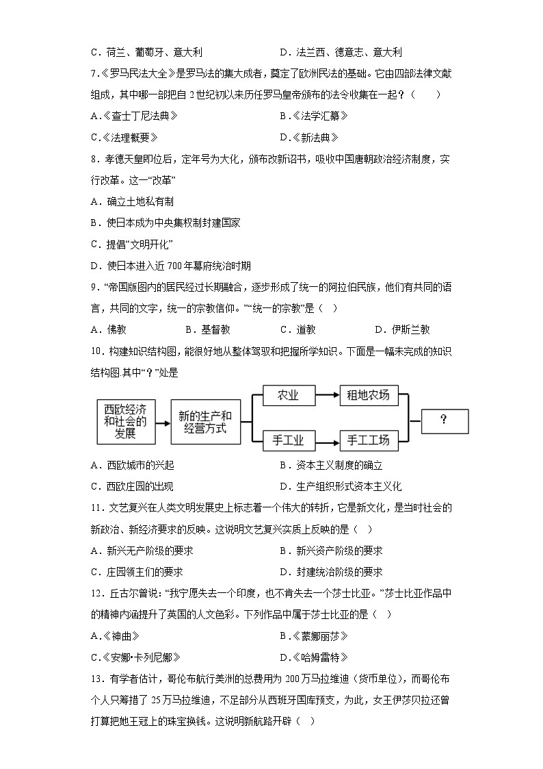 山东省临沂市兰陵县2023-2024学年九年级上学期期中历史试题（含解析）第2页