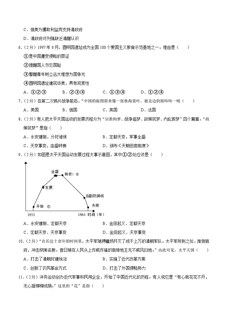 福建省厦门市重点中学2023-2024学年八年级上学期期中历史试卷（含解析）02
