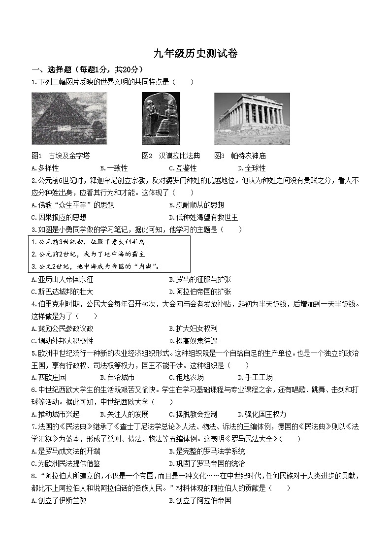 河南省浚县九校联考2023-2024学年九年级上学期11月月考历史试题01