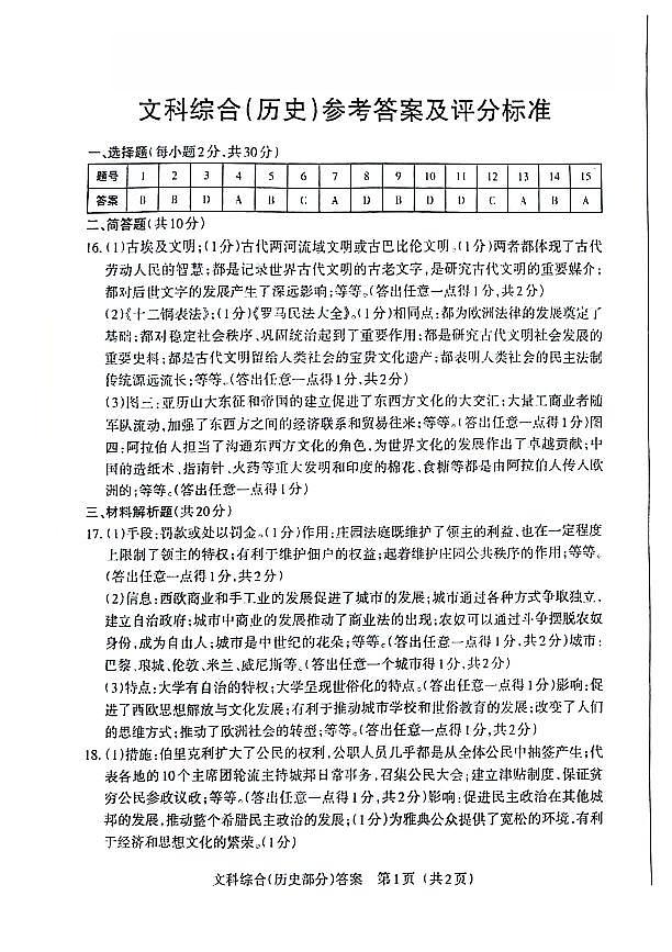 山西省临汾市尧都区2023—-2024学年部编版九年级上学期期中阶段性质量监测历史试卷（含答案 ）01