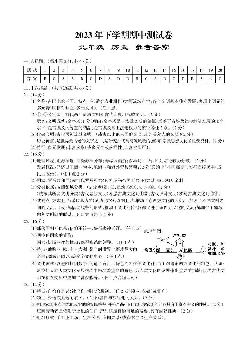 9历史答案第1页