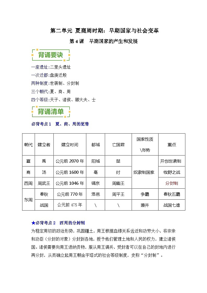 早期国家与社会变革——2023-2024学年七年级历史上册单元速记巧练（部编版）第1页