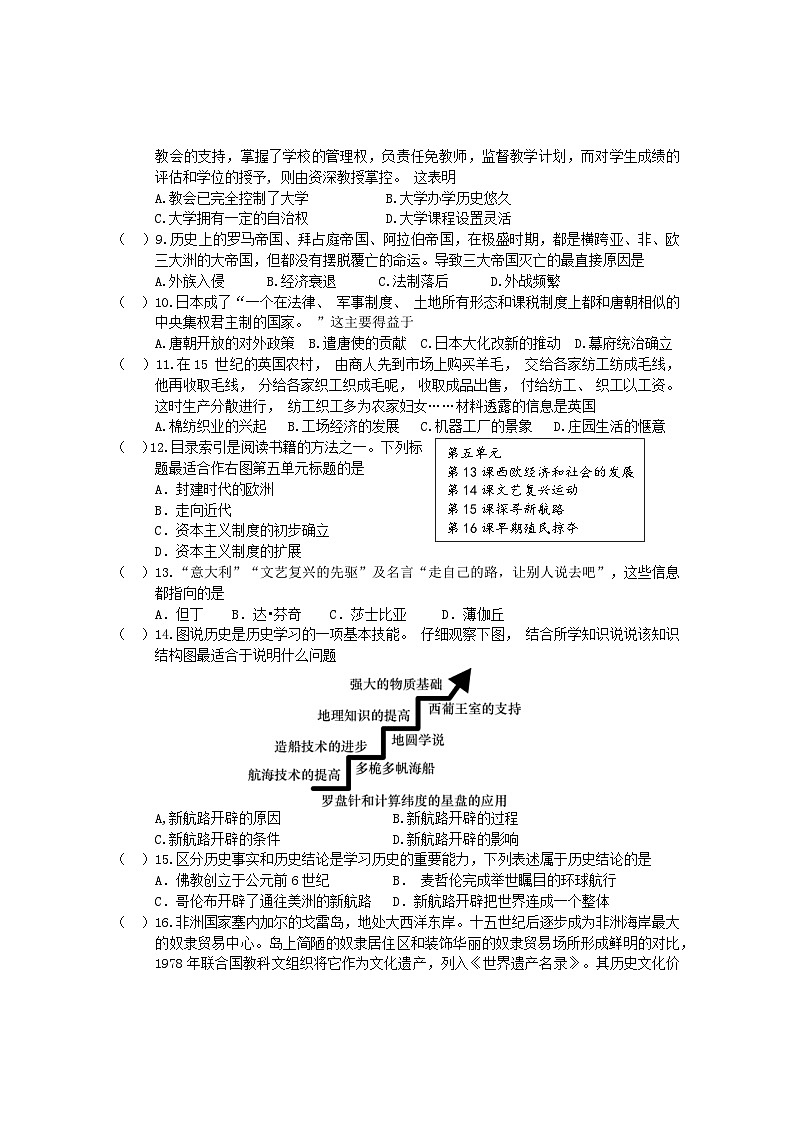 2023年春学期期中考试综合Ⅱ（历史）试卷第2页