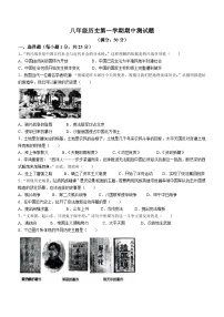 河南省平顶山市第九中学2023-2024学年部编版八年级历史上学期期中测试题（含答案）