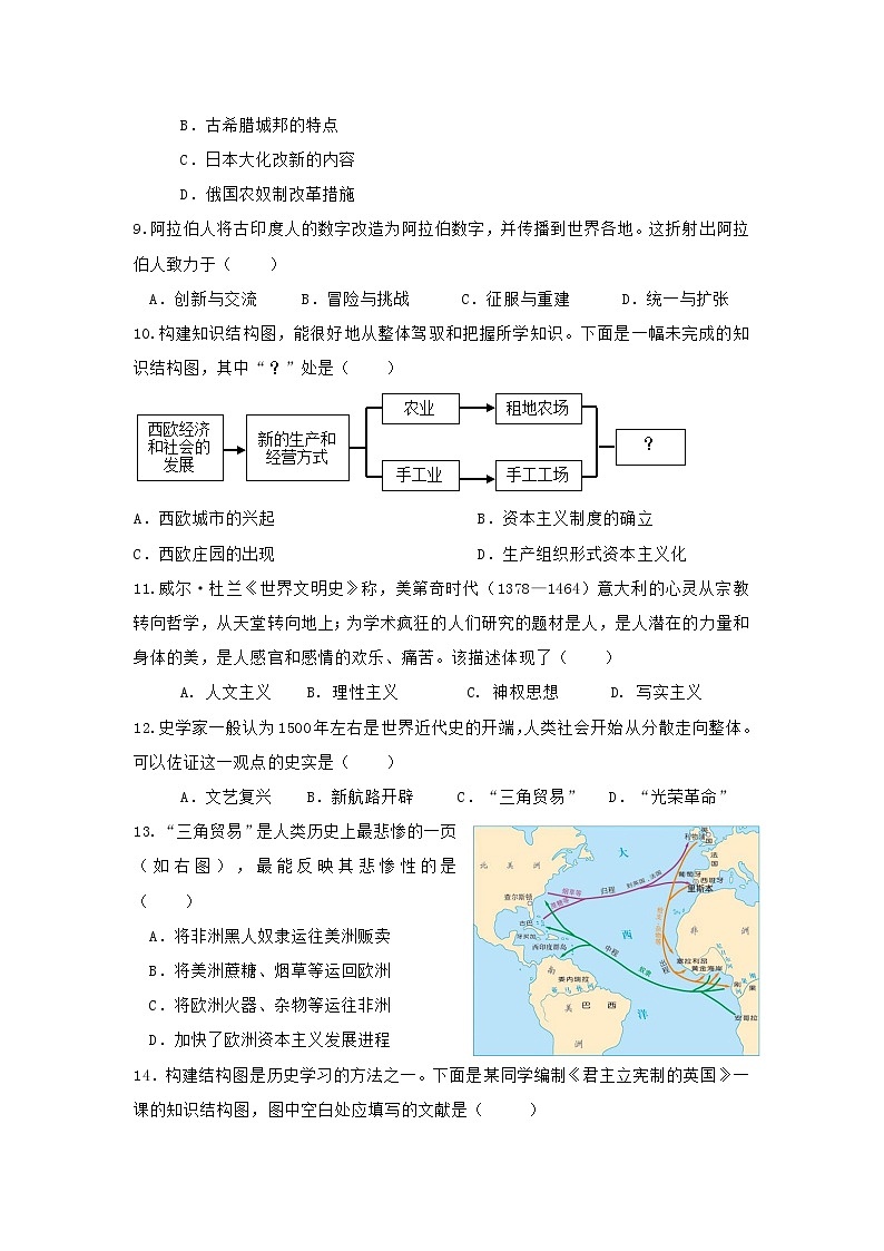 山东省菏泽市郓城县2023-2024学年九年级上学期期中考试历史试题第2页