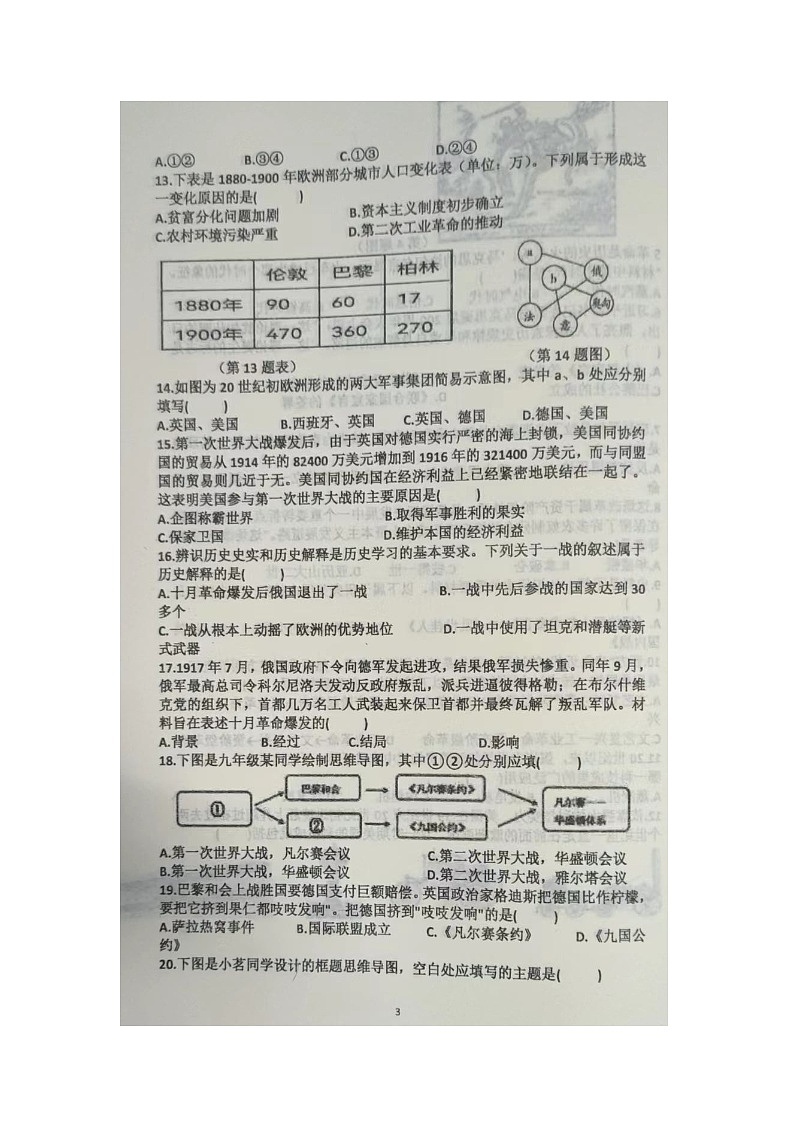 山东省临沂市费县第二中学2023~2024学年九年级上学期第二次月考历史试题03