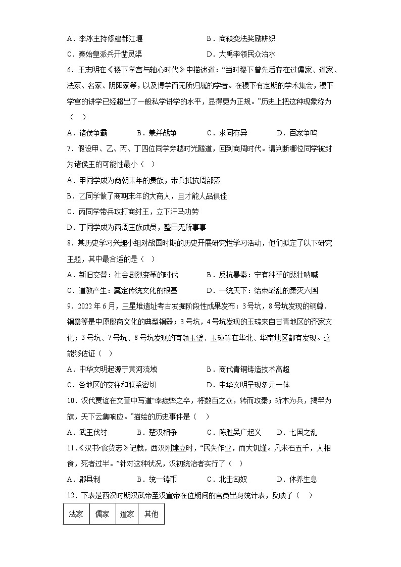 四川省德阳市中江县2023—-2024学年七年级上学期期中历史试题（含解析）02