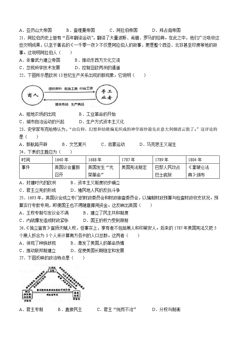 河南省许昌市鄢陵县2022-2023学年九年级上学期期末历史试题(无答案)03