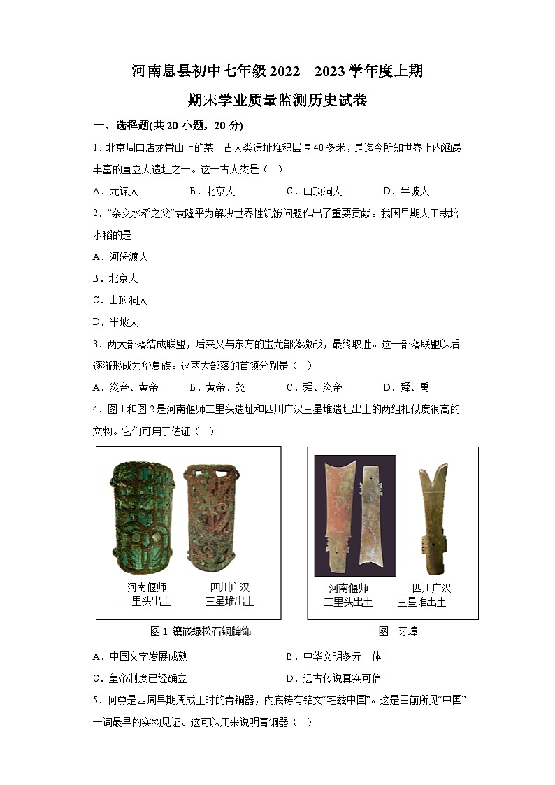 河南省信阳市息县2022-2023学年七年级上学期期末 历史试题（含解析）第1页