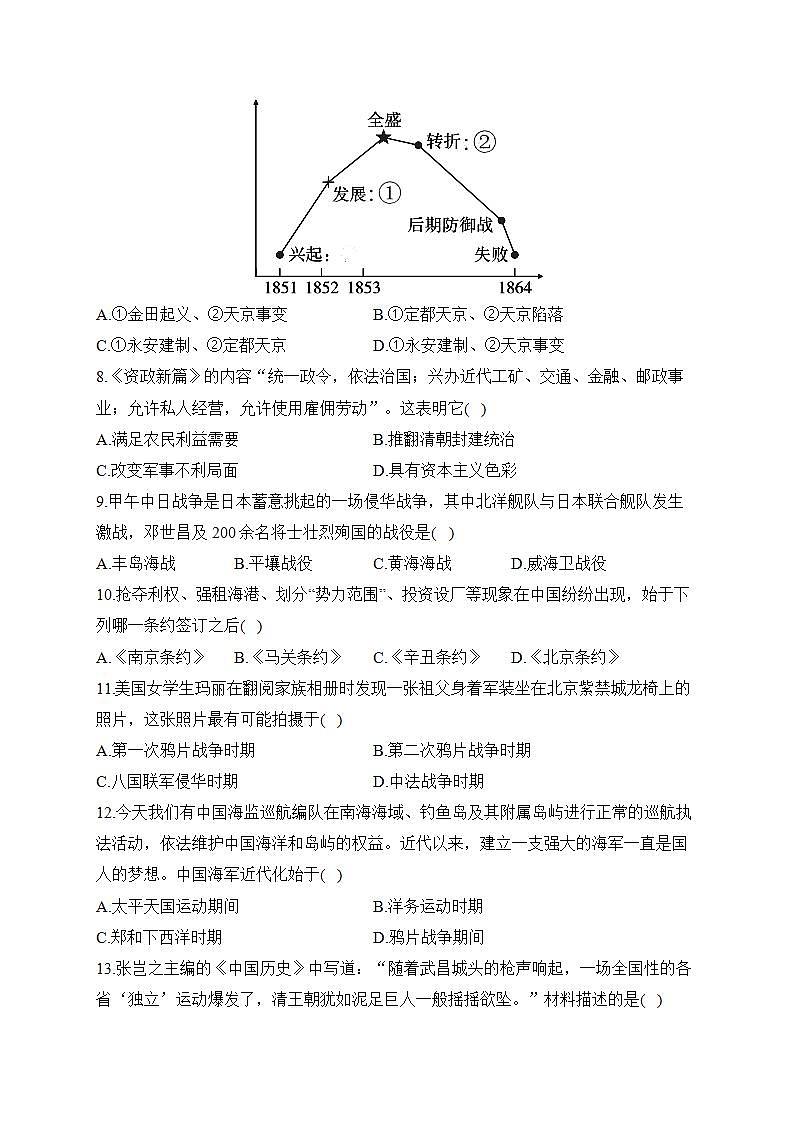 湖南省衡阳市衡阳县实验学校2023-2024学年部编版八年级上学期历史期末达标测试卷 A卷第2页