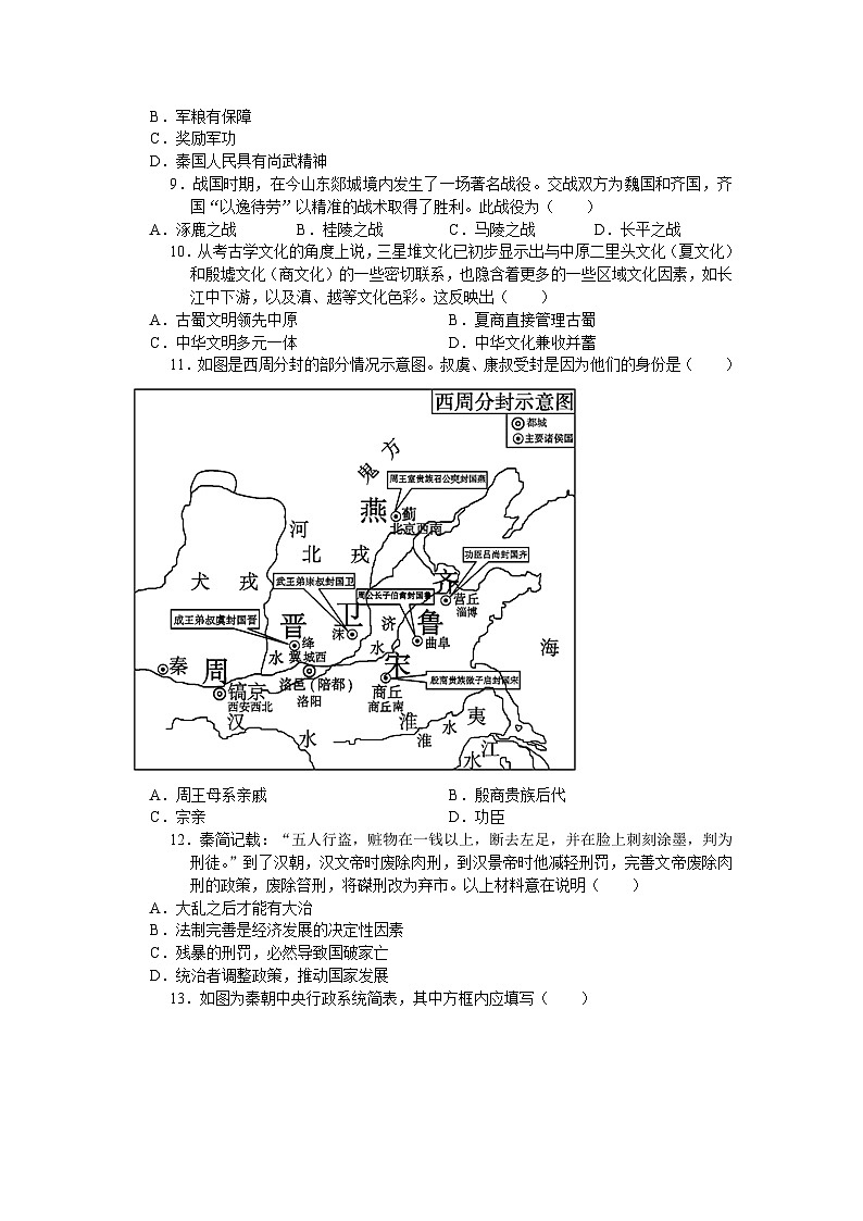 江苏省苏州市相城区2023-2024学年七年级上学期期末考试历史卷（含答案）02