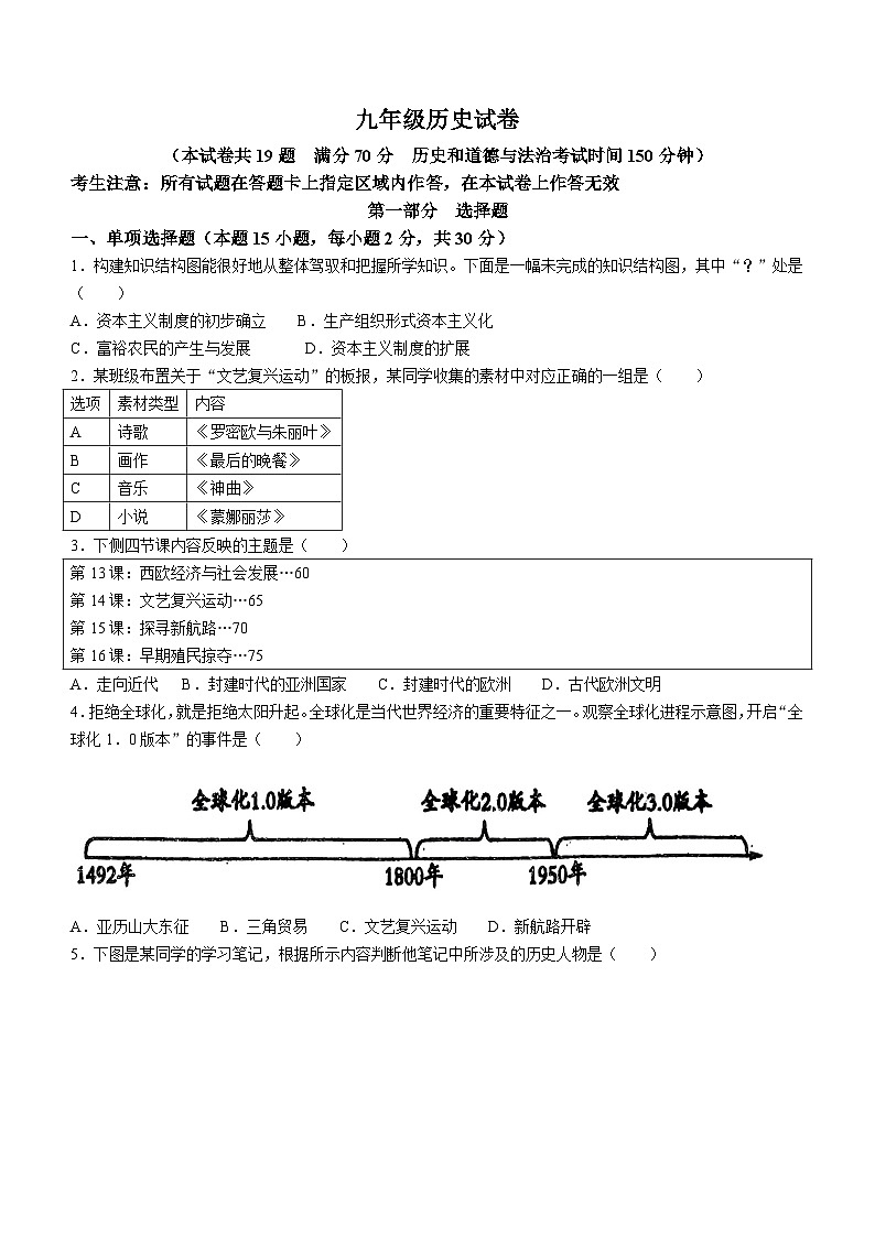 辽宁省鞍山市部分学校2023-2024学年九年级上学期12月月考历史试题（含答案）第1页