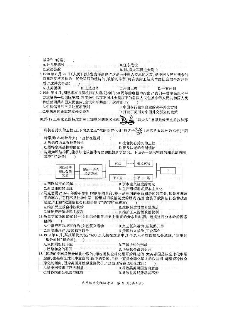 2022年安徽省合肥市新站区部编版九年级二模历史试卷(PDF版，含答案)02