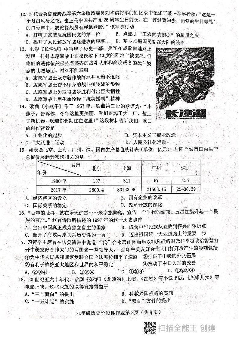 山东省临沂市沂水县2021-2022学年九年级一轮考试历史试题（扫描版无答案）第3页
