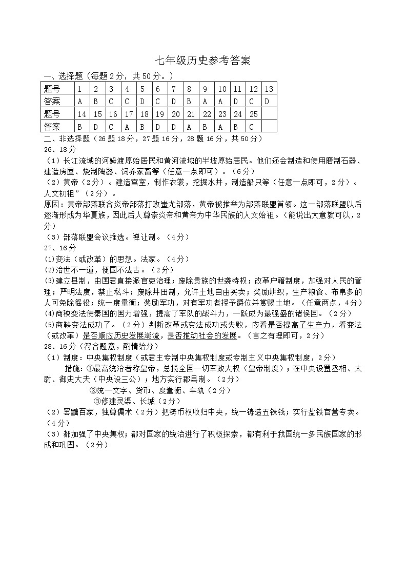 辽宁省鞍山市千山区2023-2024学年七年级上学期期中考试历史试题（Word版含答案）01