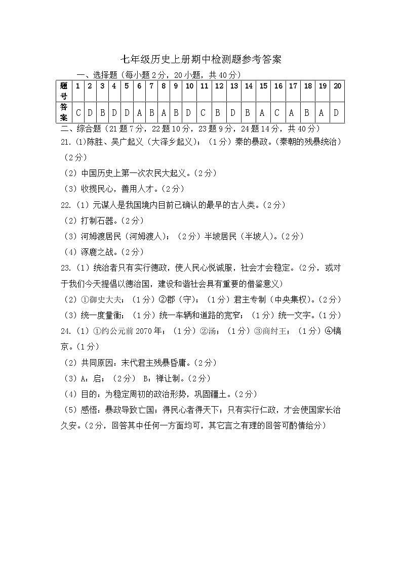 江西省赣州市信丰县2023-2024学年七年级上学期期中考试历史试题（Word版含答案）01