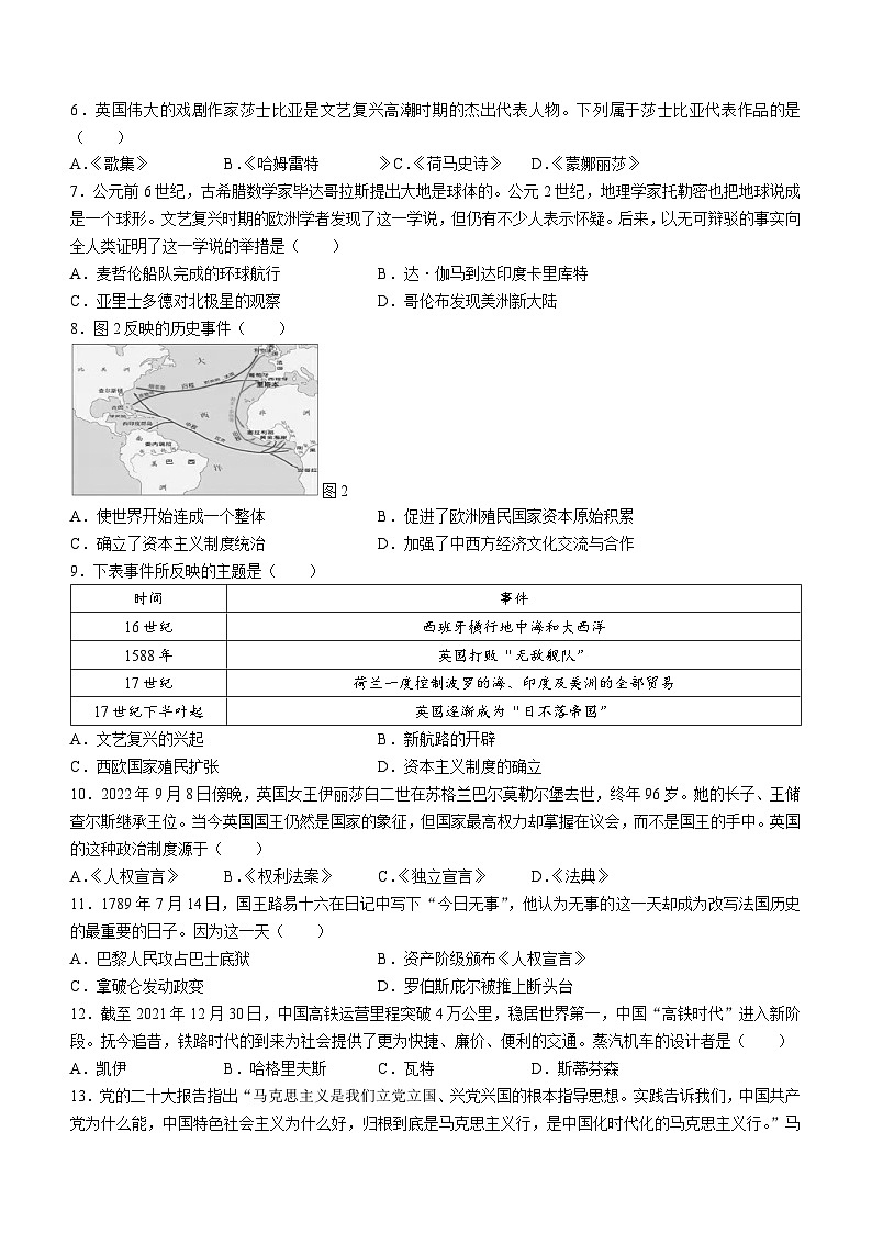 山东省临沂市河东区2022-2023学年九年级上学期期末历史试题02