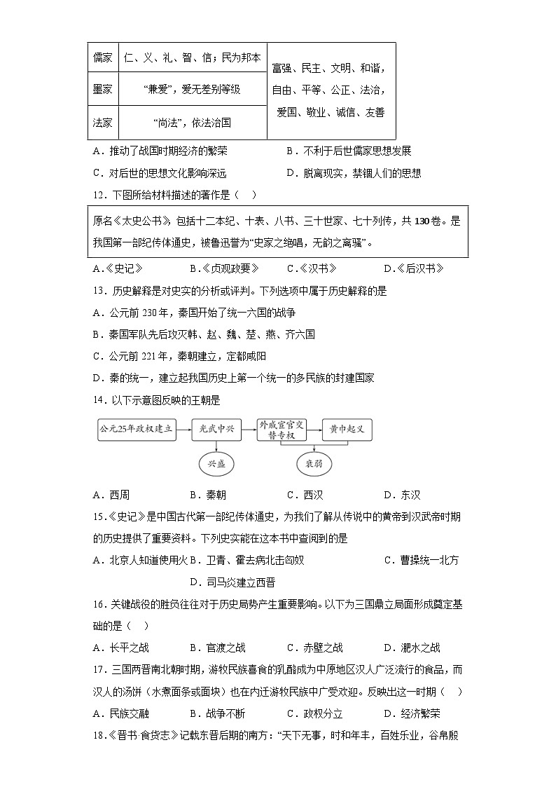 山东省德州市乐陵市2022-2023学年七年级上学期期末历史试题（含解析）03
