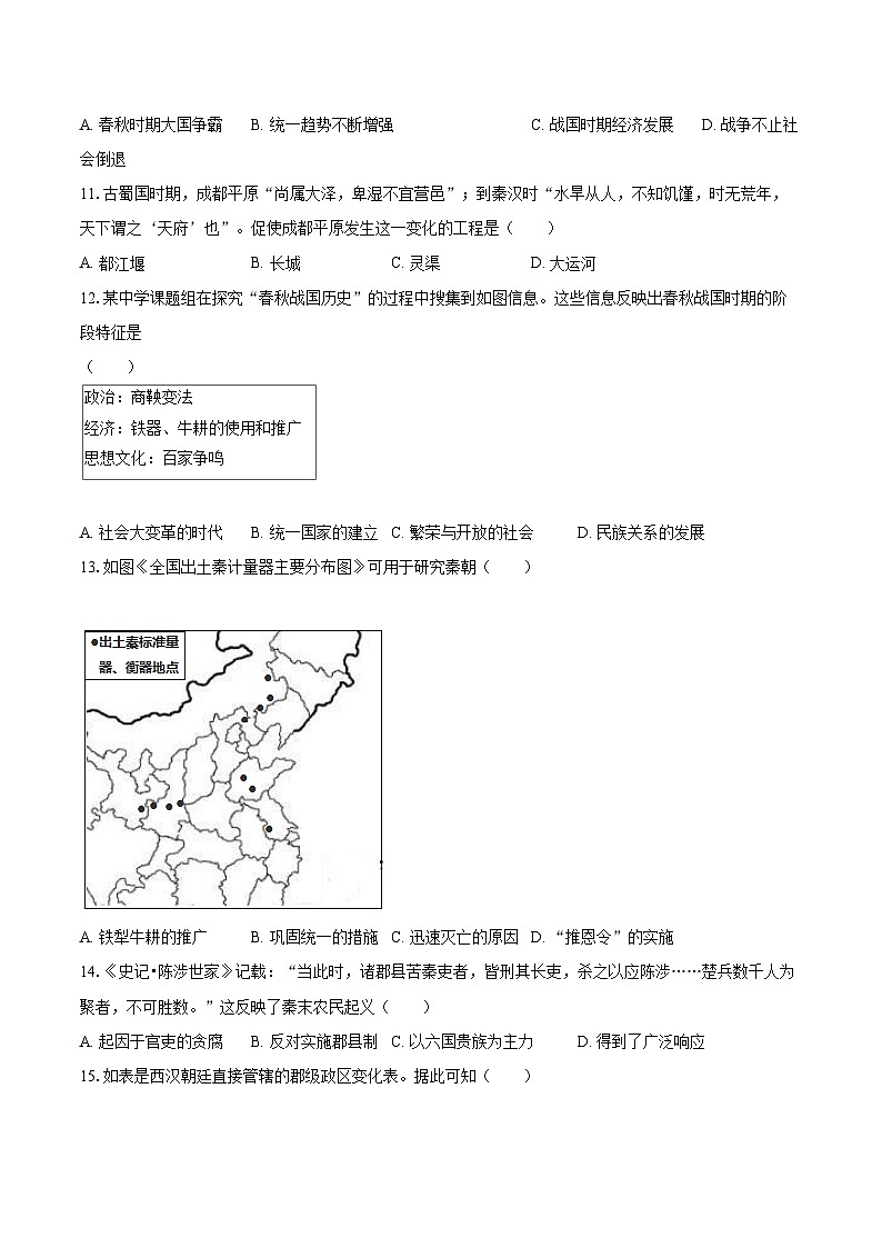 2022-2023学年广东省惠州市惠东县七年级（上）期末历史试卷（含答案解析）03