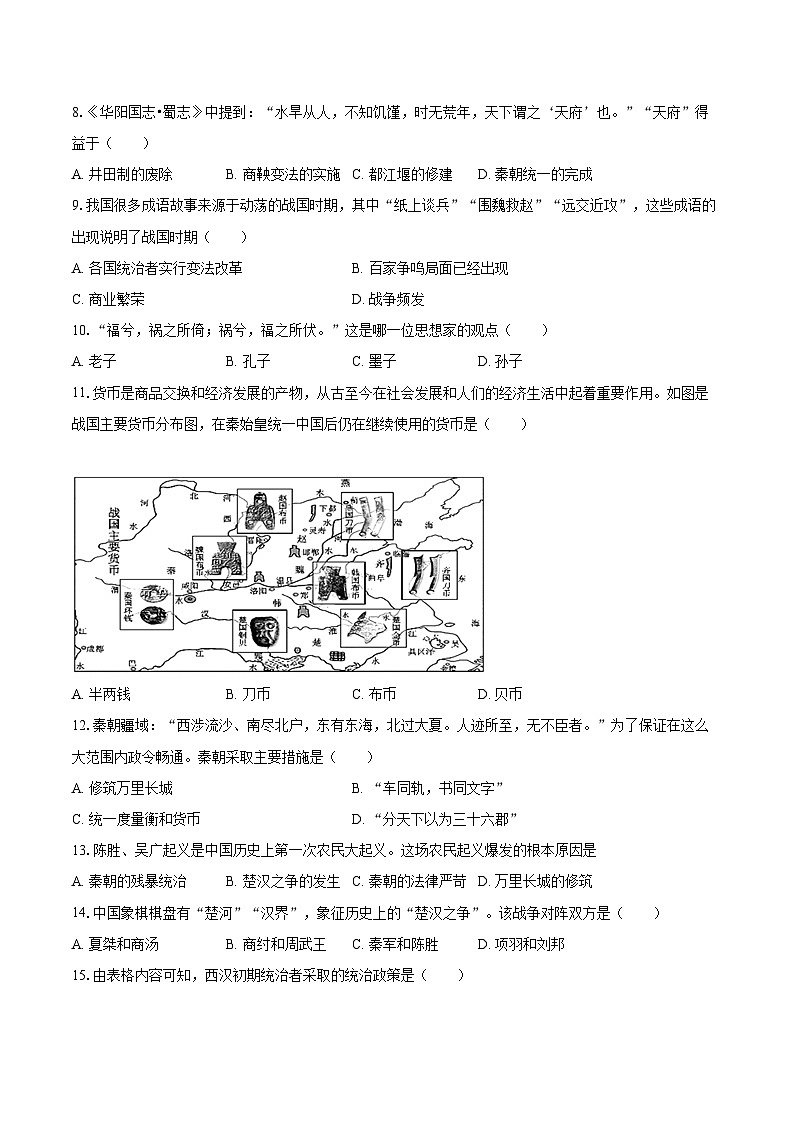 2022-2023学年四川省成都市彭州市七年级（上）期末历史试卷（含答案解析）02