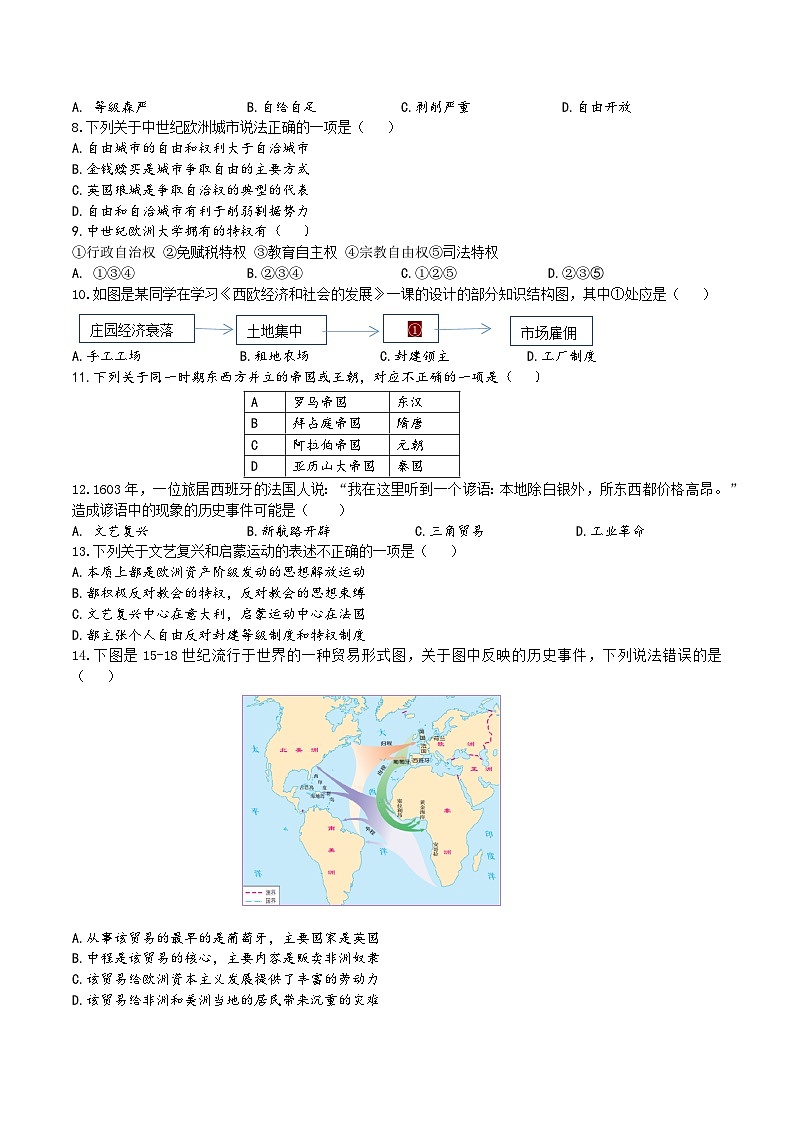 甘肃省兰州市2023-2024学年部编版九年级历史上学期期末检测卷02