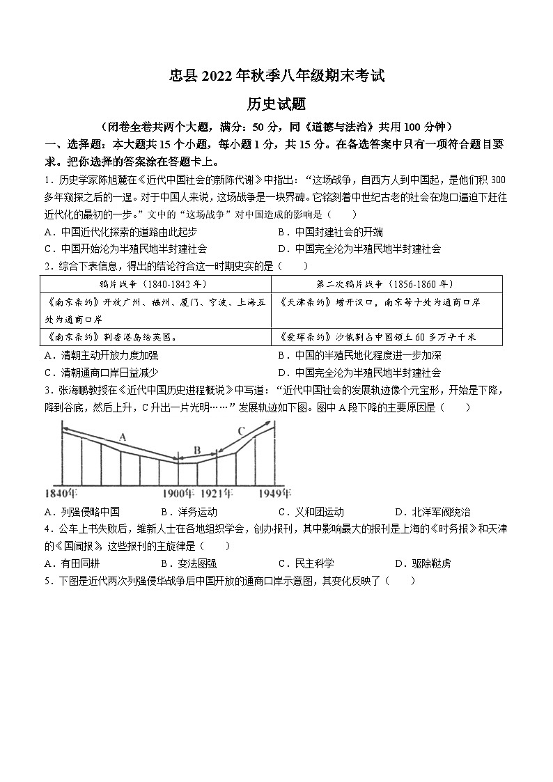 重庆市忠县中学校2022-2023学年八年级上学期期末历史试题01
