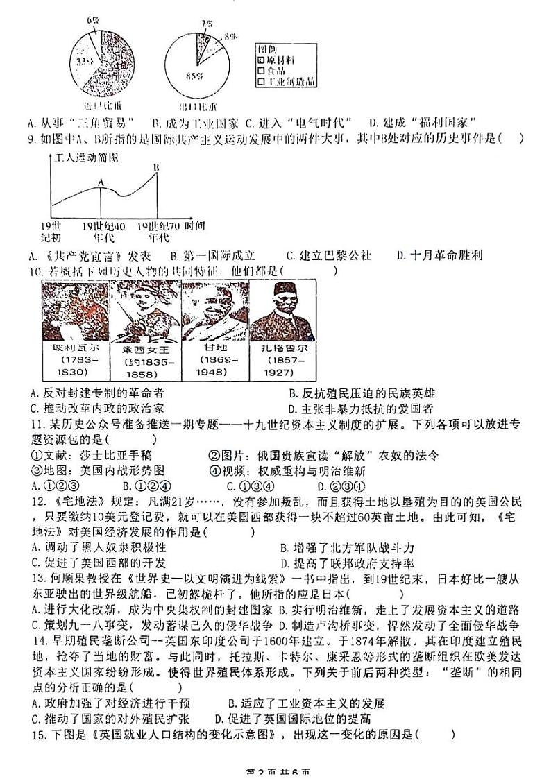 郑州东枫外国语学校2023-2024学年九年级上学期12月月考历史试题无答案第2页