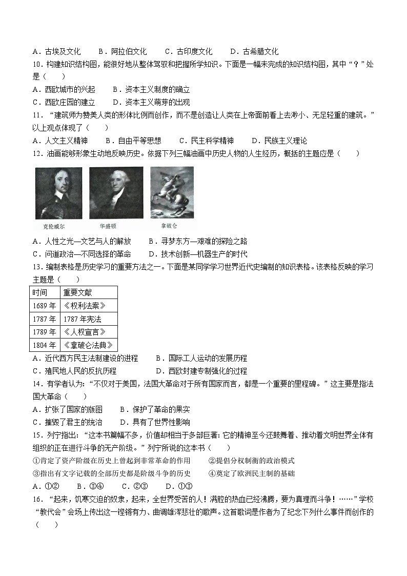 山东省滨州市博兴县2022-2023学年九年级上学期期末历史试题02